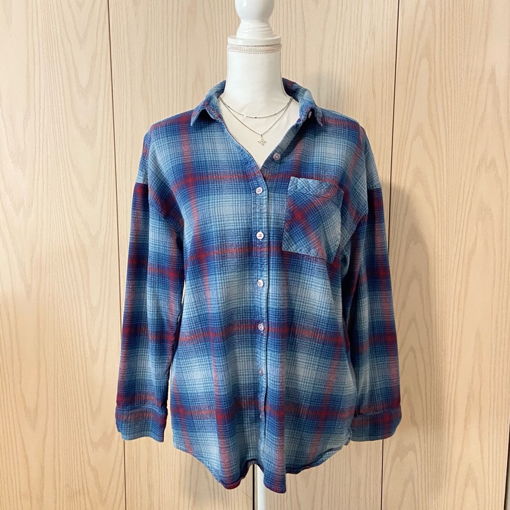 BP Shirt Women’s Small Western Y2K Granola Blue + Red Plaid Button Down Flannel